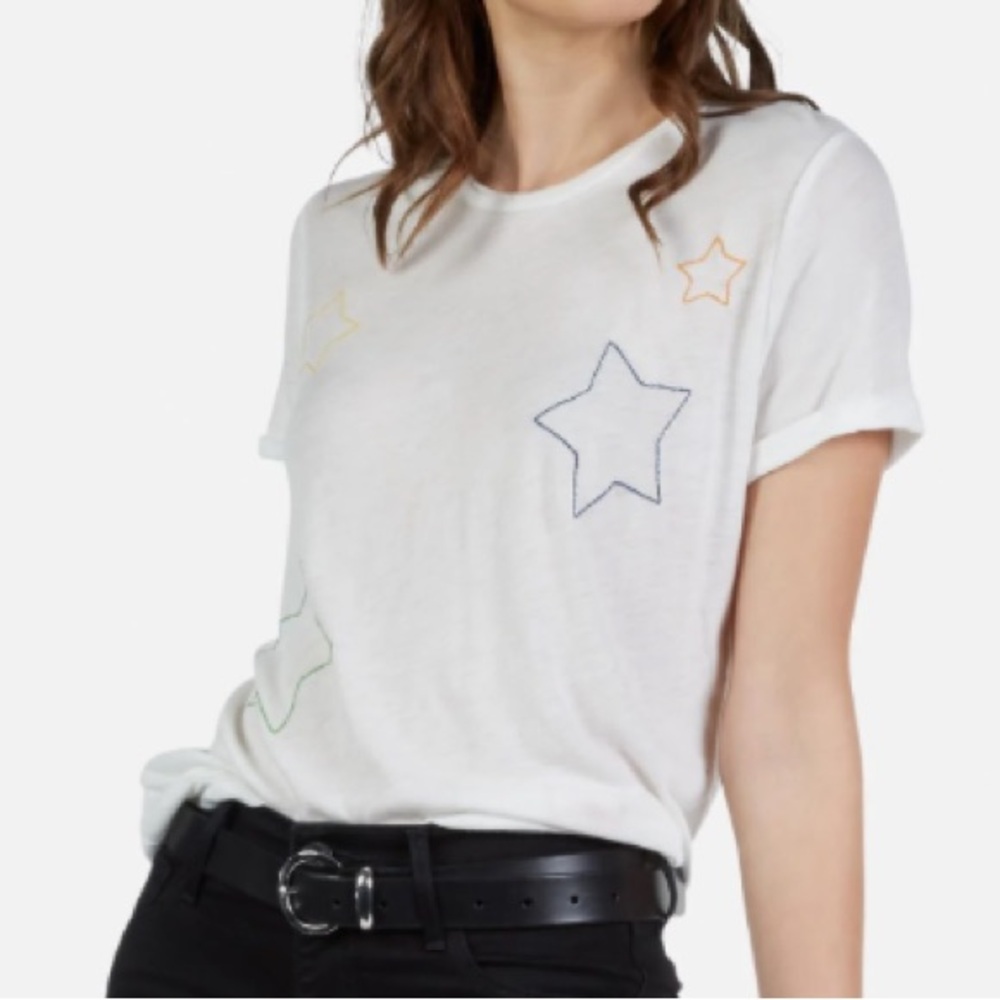 Lauren Michael Marina Color Star Embroidery T-Shirt Women S Cream Lightweight